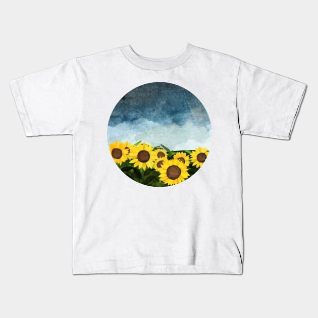 Sunflower Field Kids T-Shirt by KatherineBlowerDesigns